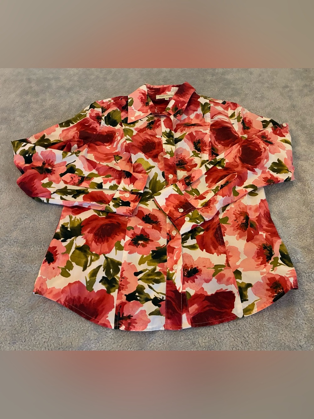 Women’s Jones New York Sport Floral Button-Up Shirt - Red & Green Floral Size S